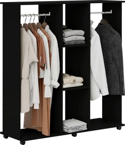 Guarda-roupa, móvel de arrumação com rodas, 120 x 40 x 128 cm, em madeira preta