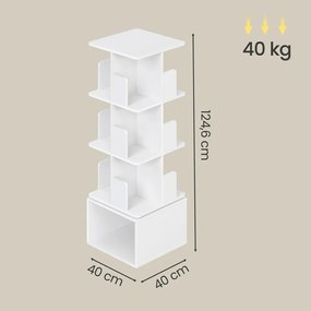 Estante com 4 prateleiras, giratória, com compartimentos abertos 40 x 40 x 124,6 cm Branca