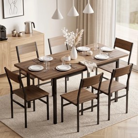Conjunto de Mesa de Jantar Extensível 120-160 cm e 6 Cadeiras Empilháveis para 4-6 Pessoas Castanho Efeito Madeira