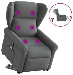 Poltrona elétrica elevatória massagens tecido cinzento-escuro