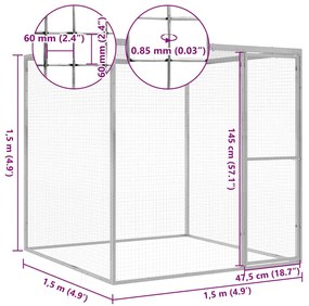 Jaula para gatos 1,5x1,5x1,5 m aço galvanizado