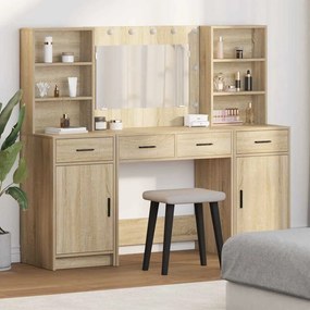 vidaXL Conjunto de Mesa de Vestir com gaveta 3 pcs Carvalho Sonoma