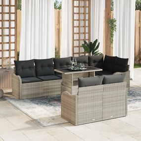 Conjunto de Sofá de Jardim de 9 Peças com Almofadas Rattan Poly Cinza Claro