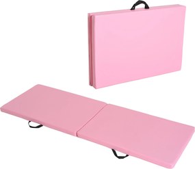 HOMCOM Tapete de Ginástica Yoga Pilates Fitness Dobrável Portátil Grande Conforto 180x60x5 cm Revestimento Sintético Rosa | Aosom Portugal