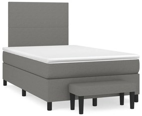 vidaXL Cama boxspring com colchão 120x190 cm tecido cinzento-escuro