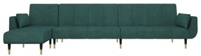 Sofá-cama em forma de L 275x140x70 cm veludo verde-escuro