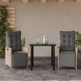 3 pcs conjunto de jantar p/ jardim c/ almofadões cinzento claro