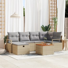 Conjunto de Sofá de Jardim vidaXL 7 Peças com Almofadas Bege de Vime P