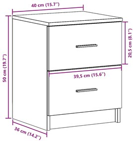 Mesa de cabeceira com 2 gavetas 40x36x50 cm carvalho fumado