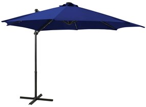 Guarda-sol jardim cantilever poste/luzes LED 300 cm azul-ciano