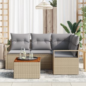 Conjunto de Sofás de Jardim de 5 Peças com Almofadas Bege Polirattan A
