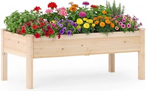 Floreira 122 x 62 x 48 cm em madeira de abeto natural com suportes para legumes, flores e ervas aromáticas, para varanda, pátio ou jardim Natural