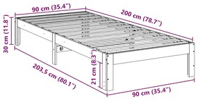 Cama sem colchão 90x200 cm madeira de pinho maciça branco