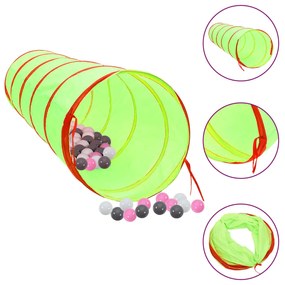 Túnel de brincar infantil com 250 bolas 175 cm poliéster verde