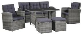 vidaXL 6 pcs conjunto lounge de jardim c/ almofadões vime PE cinzento