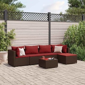 vidaXL 6 pcs conj. lounge jardim c/ almofadões 6 pcs vime PE castanho