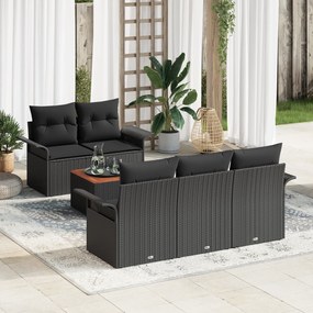 Conjunto de Sofá de Jardim vidaXL 6 Peças com Almofadas Preto Rattan S