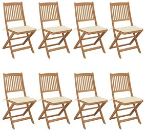 vidaXL Cadeiras de jardim dobráveis 8 pcs c/ almofadões acácia maciça