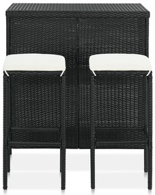 3 pcs conjunto de bar vime PE preto