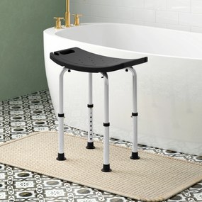 Banco de Duche com Altura Ajustável em 8 Posições com Base de Borracha Antiderrapante 50x36x39,5-56,5 cm Preto