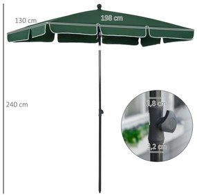 Outsunny Chapéu de Sol Retangular de Jardim 198x130x240cm Chapéu de Sol de Alumínio com Função de Inclinação para Terraço Pátio Exterior Verde