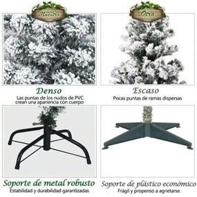 Árvore de Natal com neve de 225 cm iluminada com 350 luzes LED quentes 641 ramos e base metálica dobrável Verde