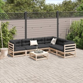 7 pcs conjunto sofás de jardim com almofadões pinho maciço