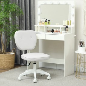 Cadeira de Escritório Estofada em PU com Altura Ajustável Sem Braços Cadeira de Estudo Dormitório 46x59x82-92 cm Branco