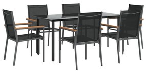 7 pcs conjunto de jantar para jardim textilene e aço preto