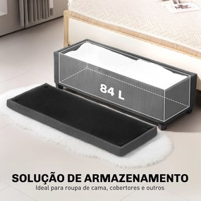 Banco de Arrumação Capacidade de 84 L Estofado em Veludo Banco Pé de Cama para Dormitório 112x42x40 cm Cinzento