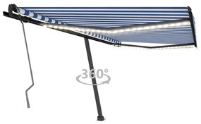 vidaXL Toldo retrátil manual com LED 450x350 cm azul e branco