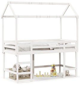 Cama alta c/ escada e telhado 90x190 cm pinho maciço branco