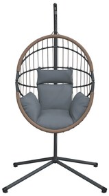 Cadeira forma de ovo suspensa c/ suporte vime/aço cinza-claro