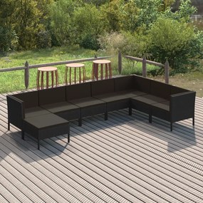 vidaXL 8 pcs conjunto lounge de jardim c/ almofadões vime PE preto