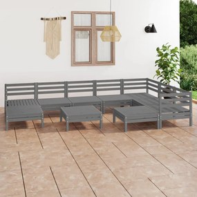 10 pcs conjunto lounge de jardim pinho maciço cinzento