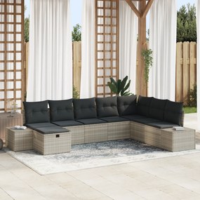 vidaXL Conjunto de Sofá de Jardim 8 Peças com Almofadas Cinza Claro Rattan Poliéster