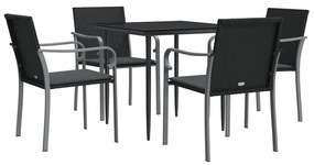 5 pcs conjunto de jantar p/ jardim c/ almofadões vime PE e aço