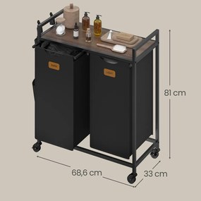 Cesto da roupa suja 68,6 x 33 x 81 cm com 2 sacos para roupa suja com um total de 100 L Preto e castanho-cinza