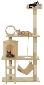 vidaXL Árvore para gatos c/ postes arranhadores sisal 140 cm bege