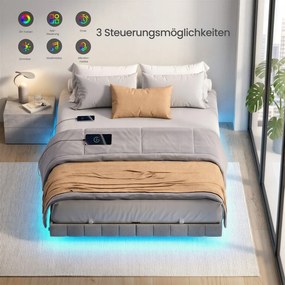 Estrutura de cama 140 x 200 cm, com iluminação LED, base de cama  (COLCHÃO NÃO INCLUIDO) Cinza