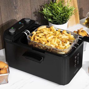 Fritadeira elétrica de 3 litros de capacidade CleanFry Infinity 3000 Black, Filtro OilCleaner, 2400 W, Temporizador de 30 minutos, Preto