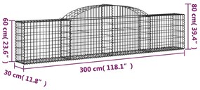 Cestos gabião arqueados 25pcs 300x30x60/80 cm ferro galvanizado