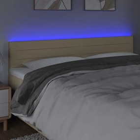 Cabeceira de cama c/ luzes LED tecido 200x5x78/88 cm cor creme