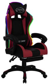 Cadeira corrida luzes LED RGB couro arti. vermelho tinto/preto