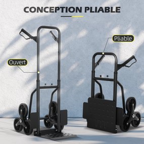 Carro de mão dobrável para escadas, 120 kg, 6 rodas; carro de mão para mudanças em aço com cordas telescópicas, 44 x 67 x 106,5 cm, preto