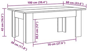 Mesa de centro 100x60x42cm derivados de madeira cinzento sonoma
