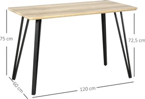Mesa de jantar de design industrial com tampo grande (CADEIRAS NÃO INCLUÍDAS), 120 x 60 x 75 cm, pés de metal preto em forma de agulha, MDF com acabam