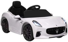 AIYAPLAY Carro Elétrico para Crianças Maserati Gran Turismo Folgore 12V Controlo Remoto Faróis Buzina e Música MP3 98x59x43 cm Branco