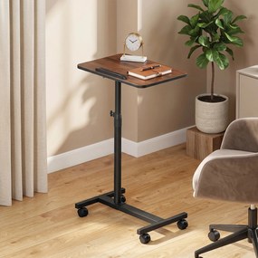 Mesa Auxiliar para Cama em Forma de C, 52 x 33 x 69-112 cm, Altura Ajustável, cor Nogueira