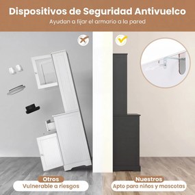 Armário Despenseiro de Cozinha, 80 x 40 x 170 cm, Prateleiras Ajustáveis, Preto